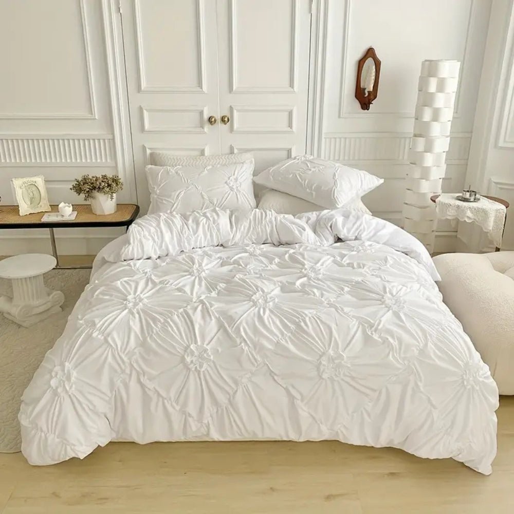 Vionara - Housse de couette texturée à plis floraux en coton mélangé | Vionara