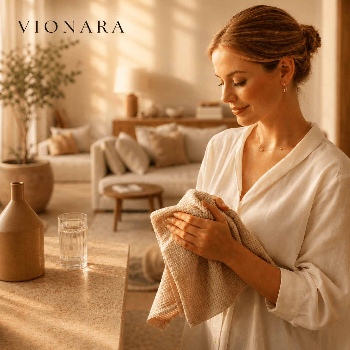 Vionara - Lot de 6 torchons en coton gaufré – Tissage absorbant texturé | Vionara