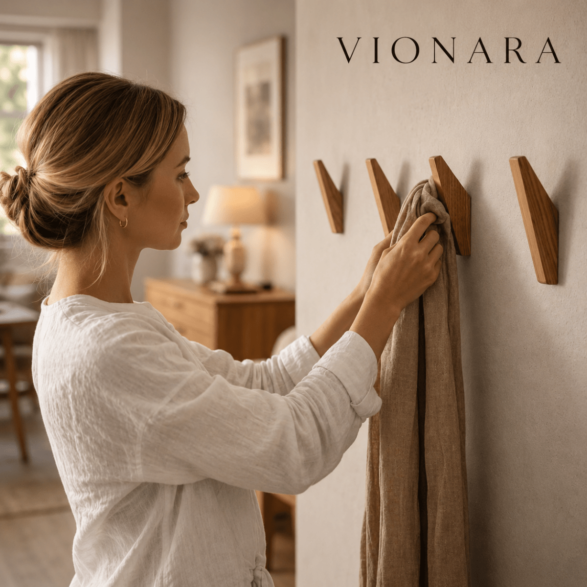 Vionara - Crochets muraux en bois naturel – Lot sculpté à la main | Vionara
