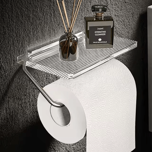 Vionara - Porte-papier toilette mural en métal avec tablette | Vionara