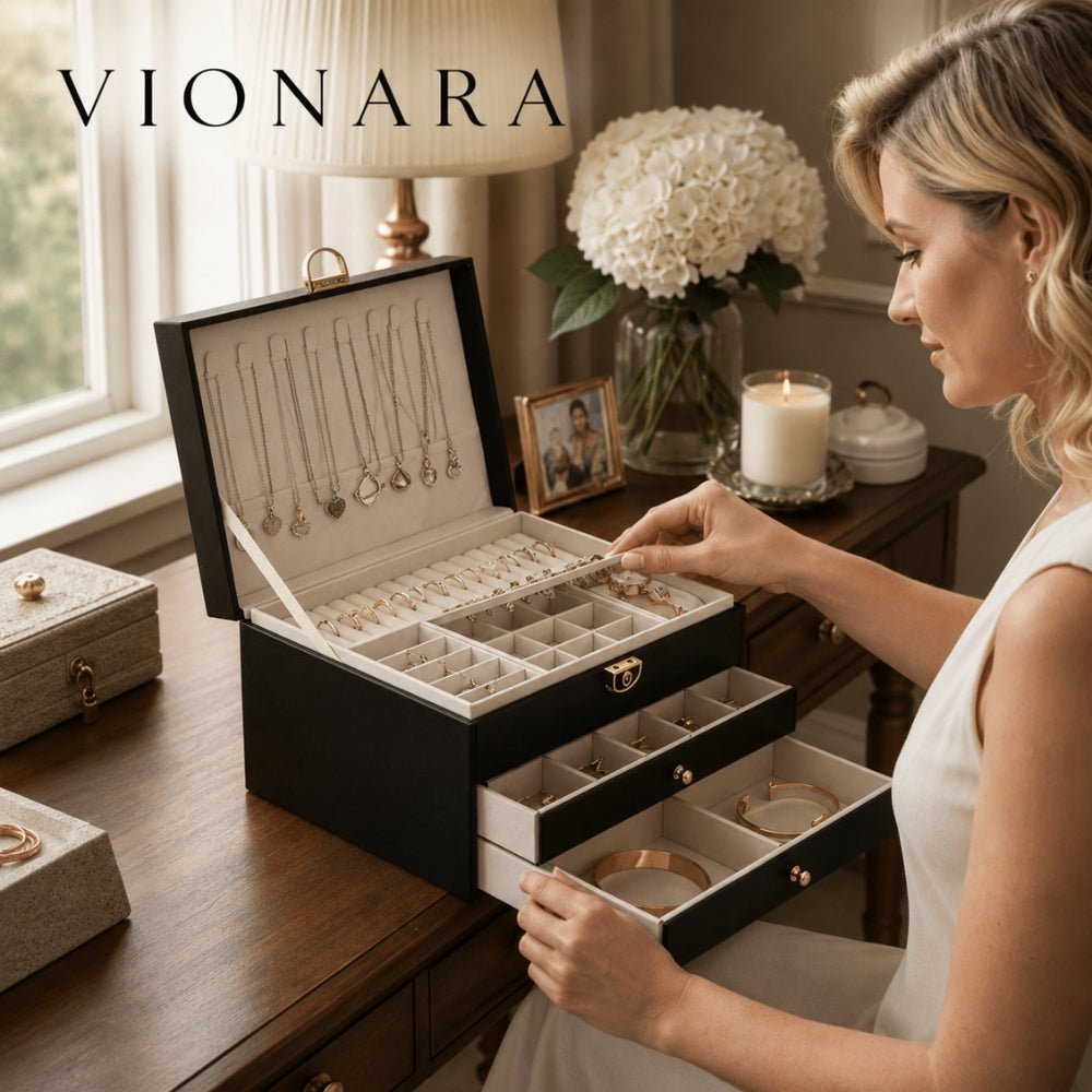 Vionara - Boîte à bijoux en simili cuir à compartiments superposés | Vionara