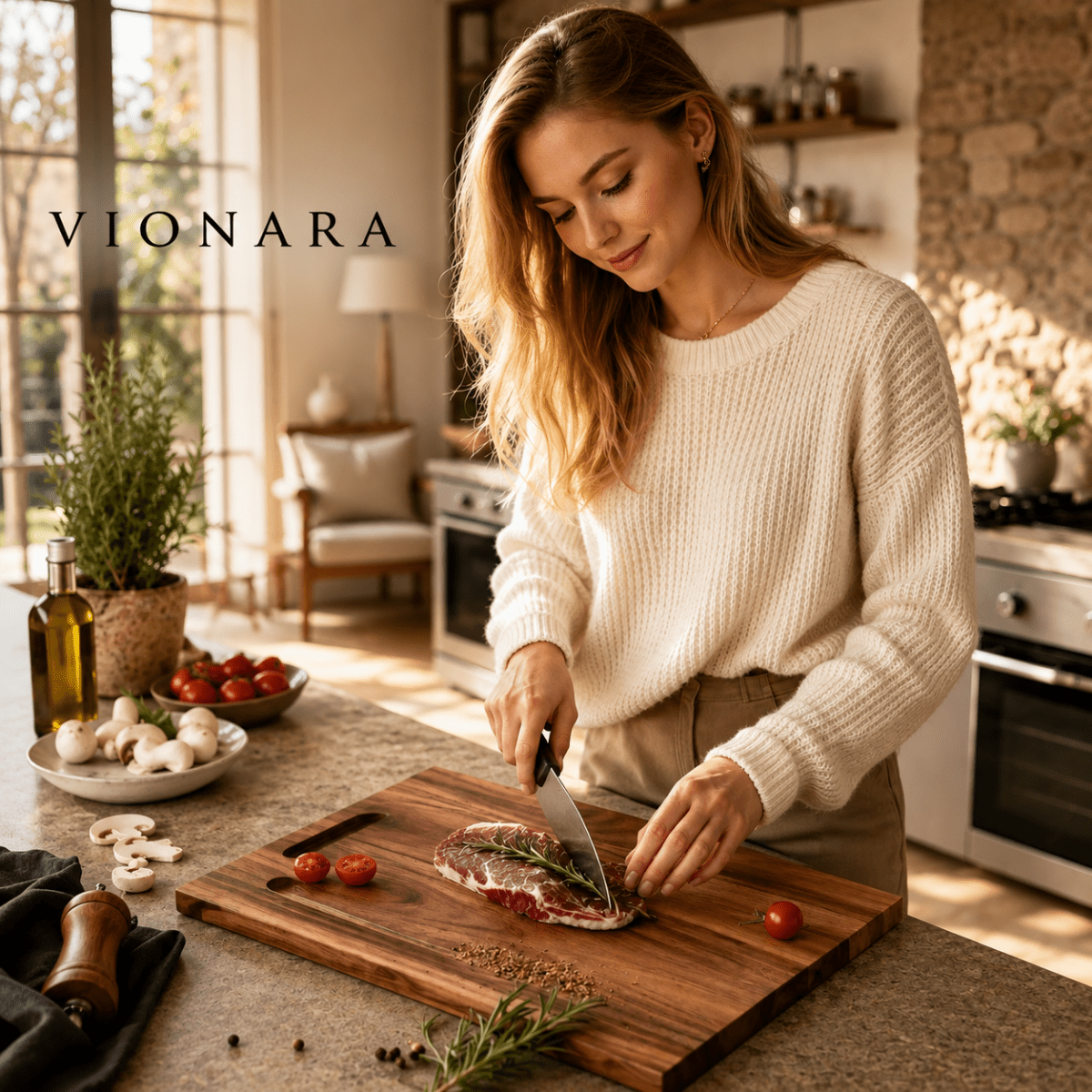 Vionara - Planche à découper en bois d’acacia massif avec poignée | Vionara