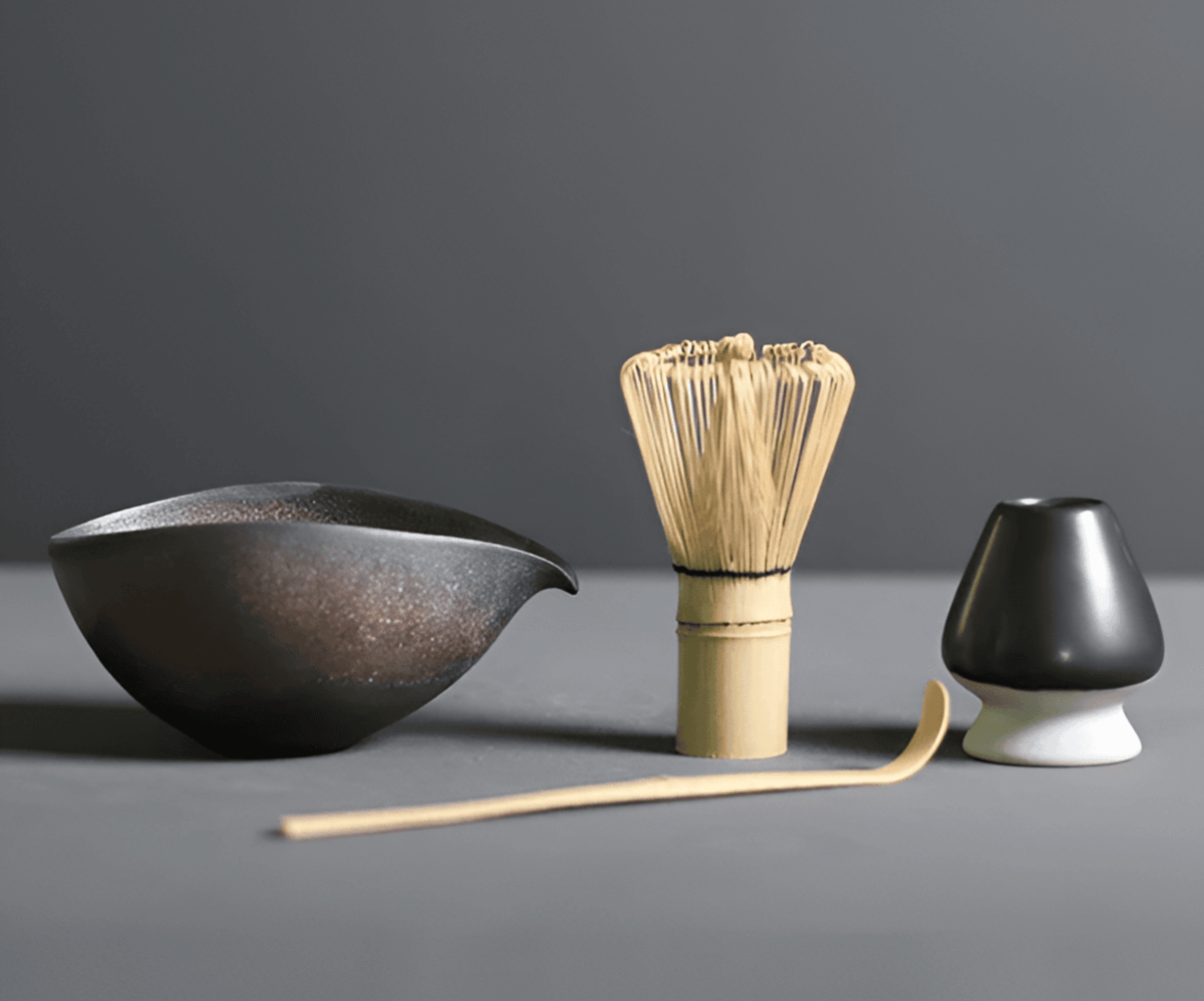 Vionara - Service à matcha japonais en céramique et bambou – 4 pièces