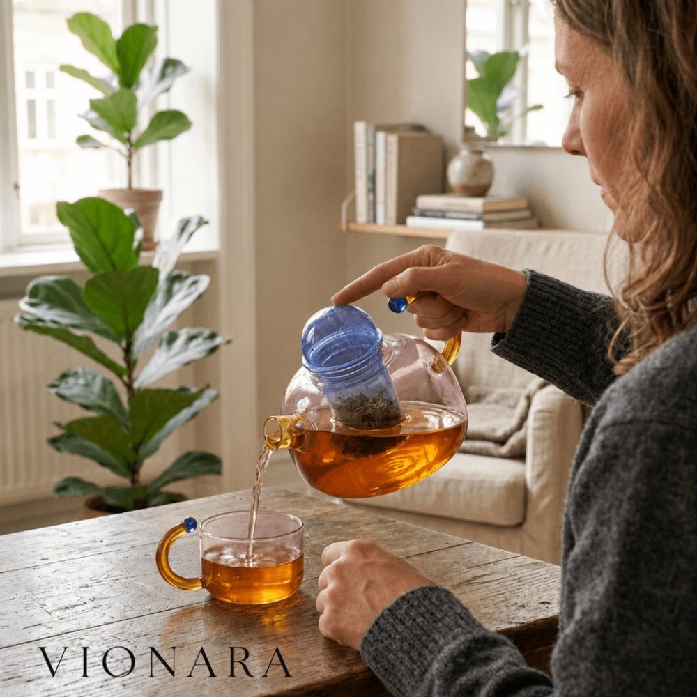 Vionara - Bouilloire translucide en verre borosilicate avec tasses | Vionara