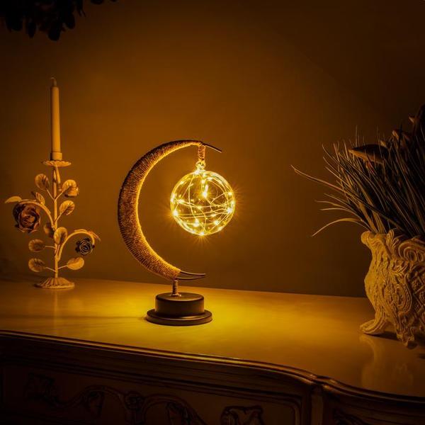 Vionara - Lampe d’ambiance LED sur socle lunaire en métal et corde tressée | Vionara