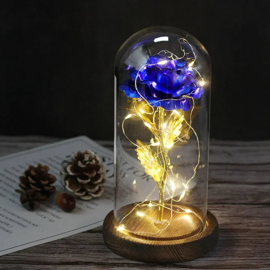 Vionara - Rose préservée sous cloche en verre avec éclairage LED | Vionara