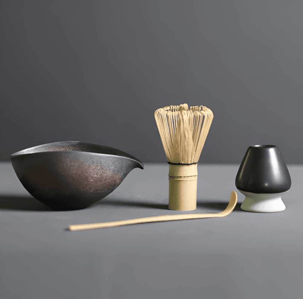 Vionara - Service à matcha japonais en céramique et bambou – 4 pièces