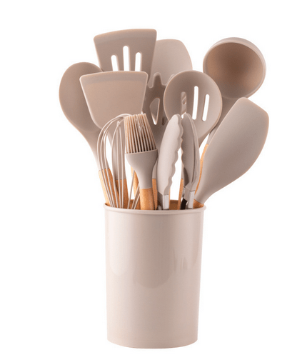 Vionara - Ensemble ustensiles cuisine 12 pièces en silicone et bambou | Vionara