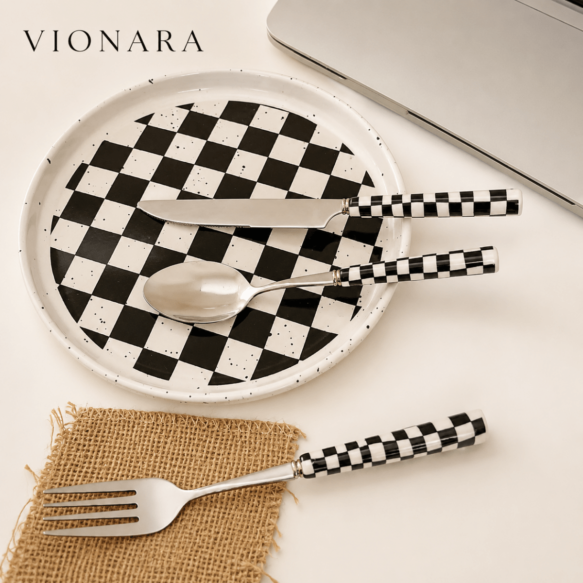 Vionara - Couverts en inox à motif damier, colorés et durables | Vionara