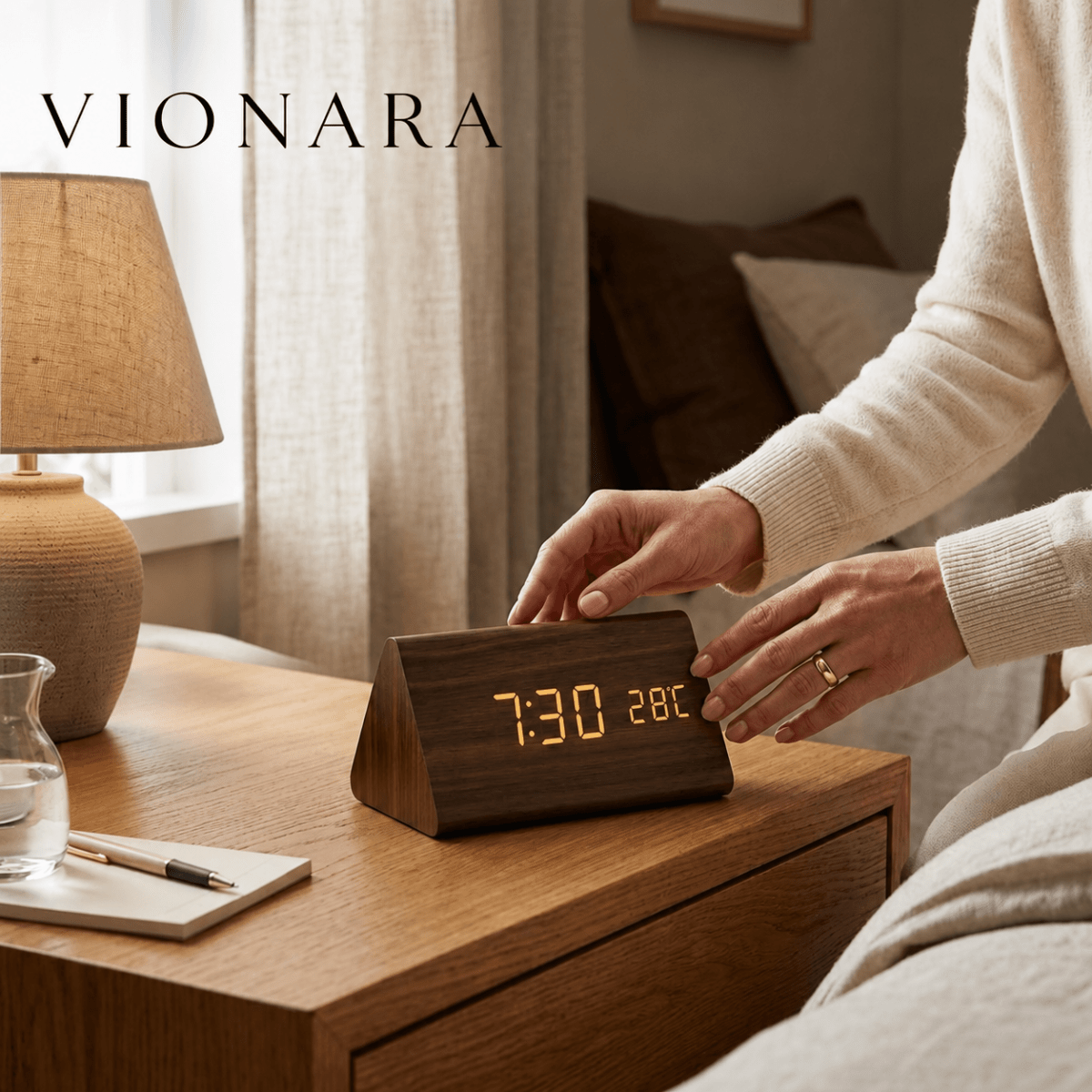 Vionara - Réveil décoratif en bois avec affichage LED intégré | Vionara