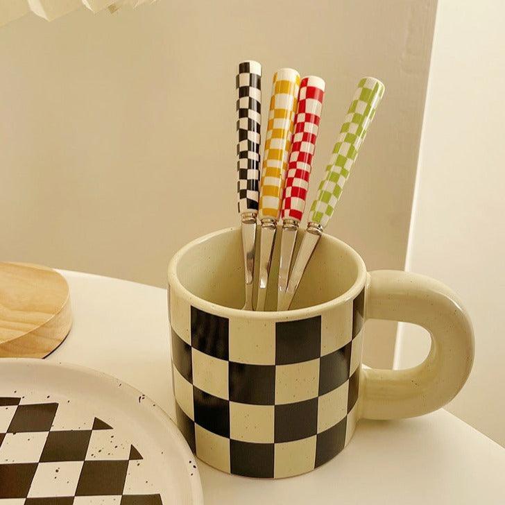 Vionara - Couverts en inox à motif damier, colorés et durables | Vionara