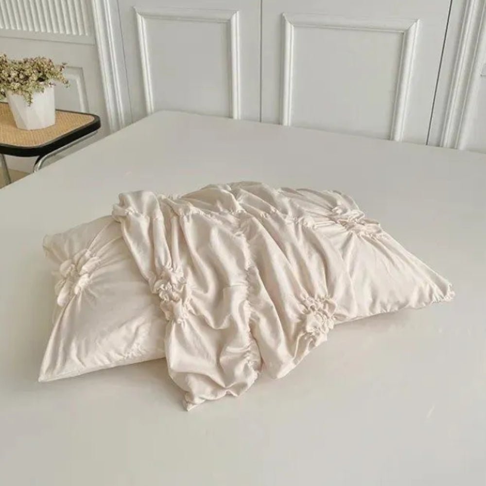 Vionara - Housse de couette texturée à plis floraux en coton mélangé | Vionara