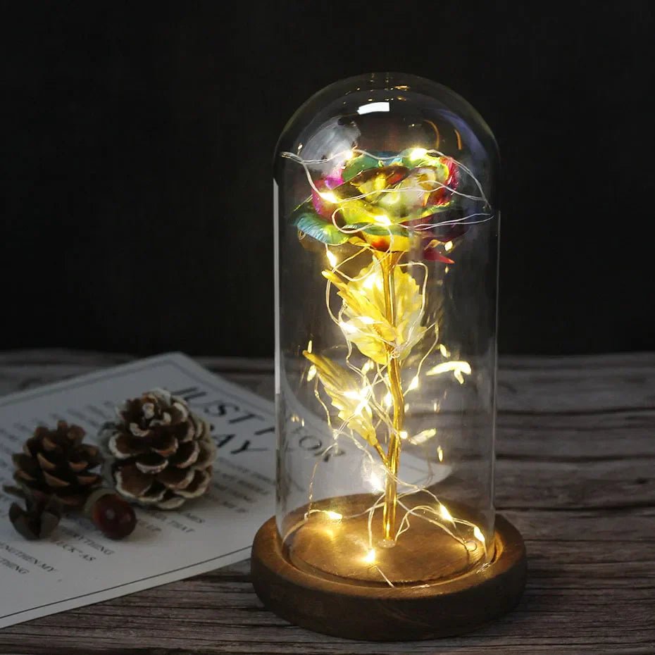 Vionara - Rose préservée sous cloche en verre avec éclairage LED | Vionara