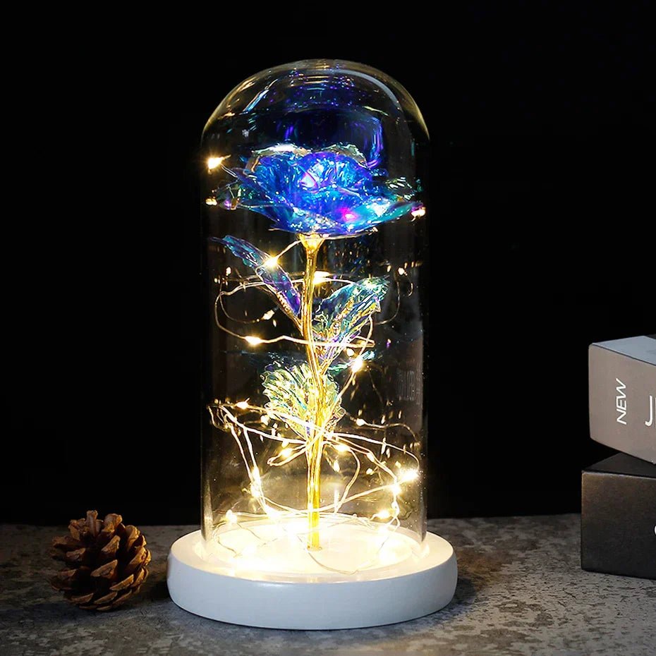 Vionara - Rose préservée sous cloche en verre avec éclairage LED | Vionara